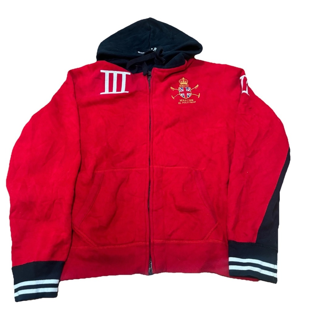 Vintage Polo Ralph Lauren The Mercer Polo Team Hoodie Size Large. Red & Black